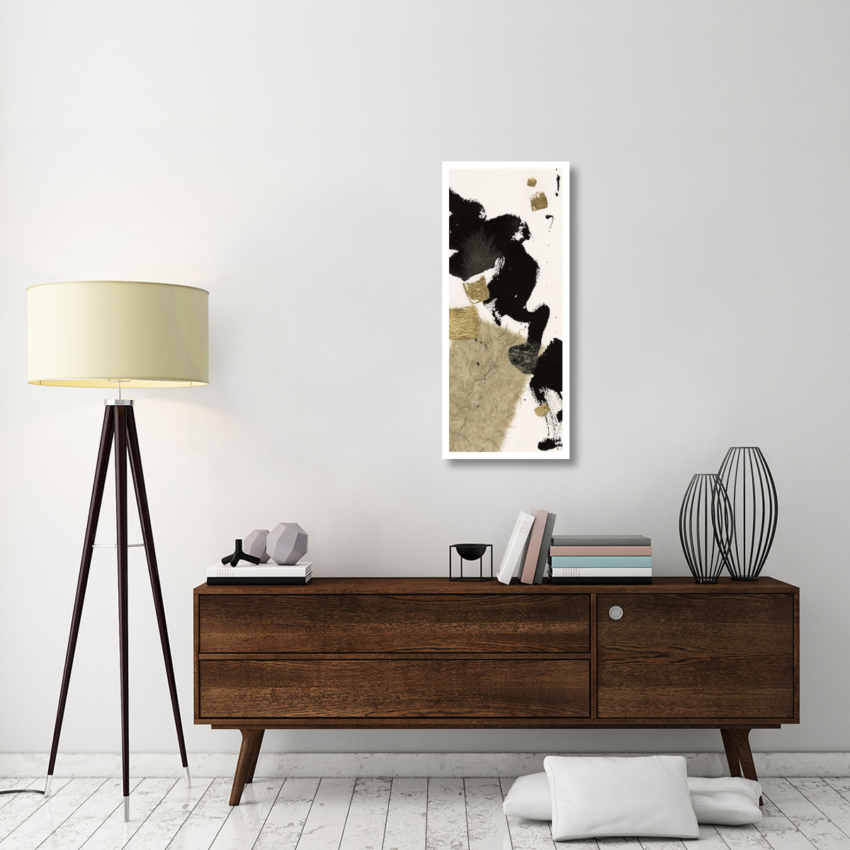 Gilded Collage I on White -Paper Art-18&quotx42"