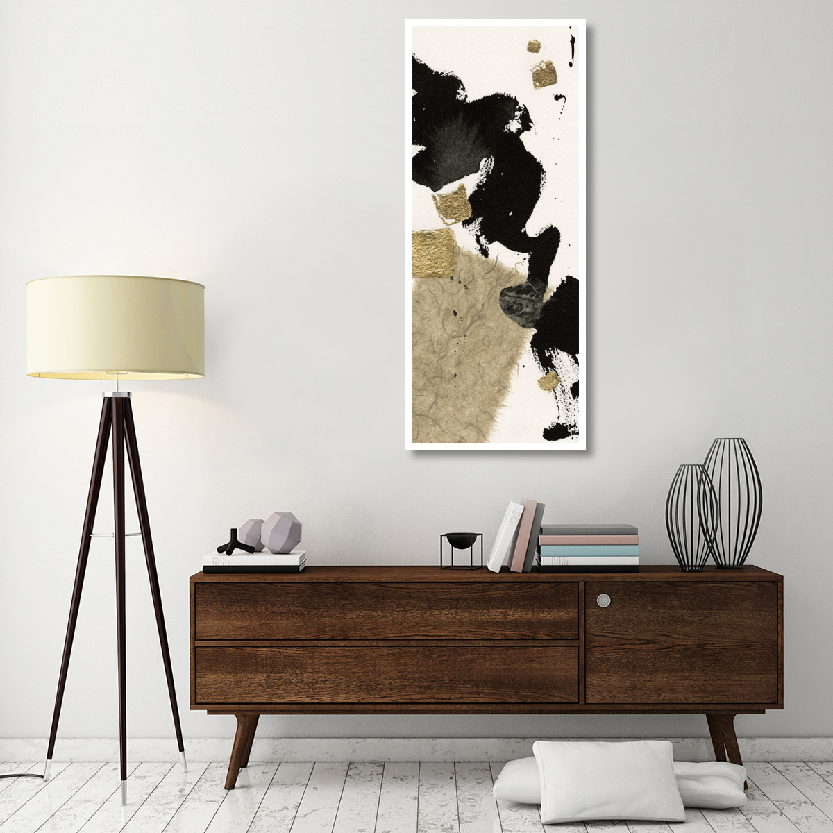 Gilded Collage I on White -Paper Art-26&quotx62"