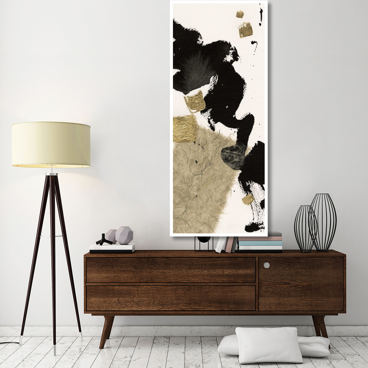Gilded Collage I on White -Paper Art-32&quotx77"