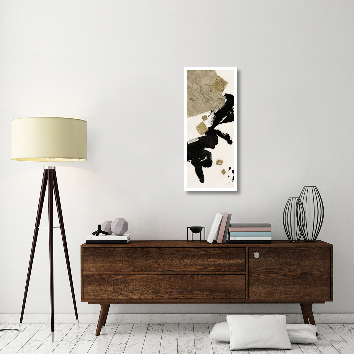 Gilded Collage I on White -Paper Art-18&quotx42"