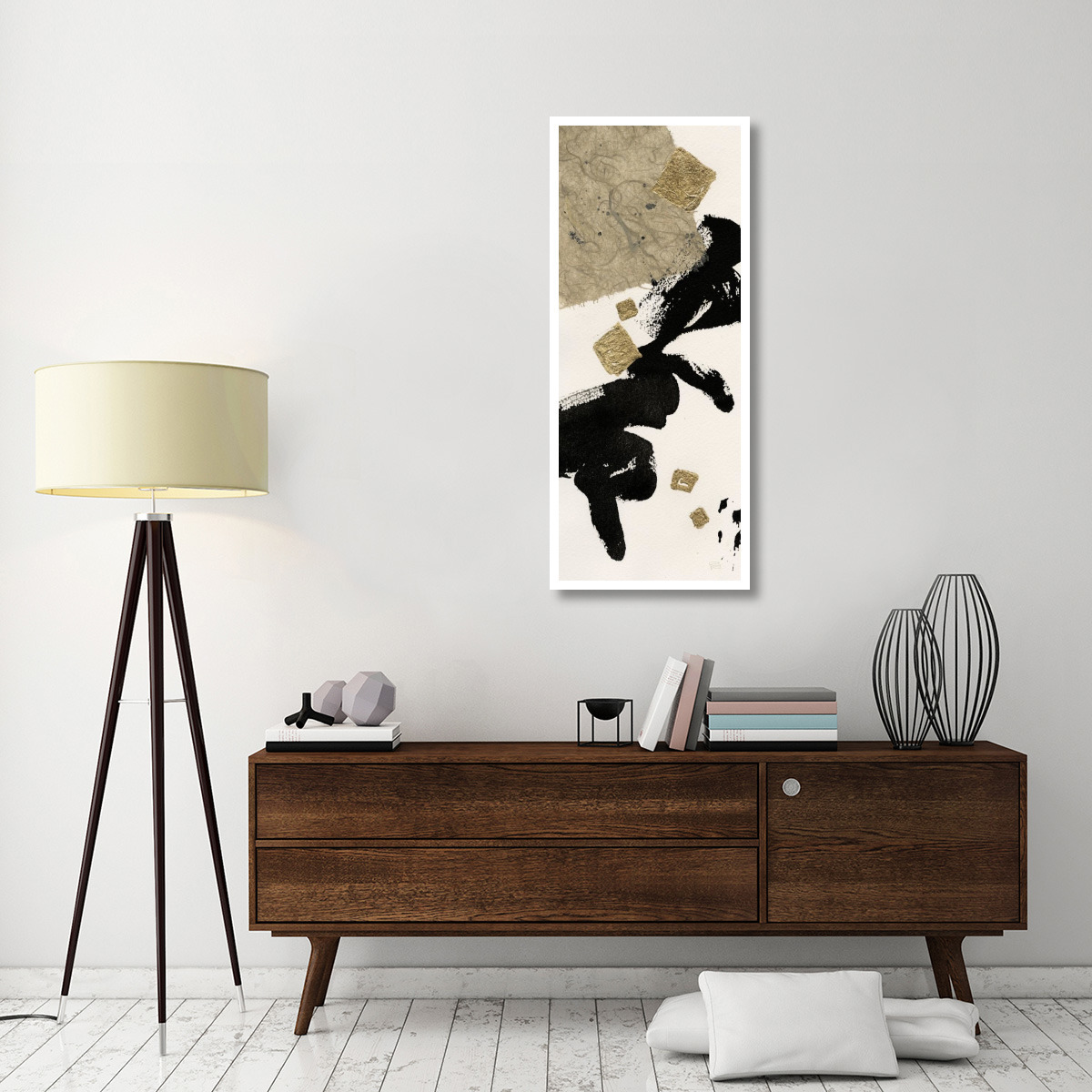 Gilded Collage I on White -Paper Art-22&quotx52"