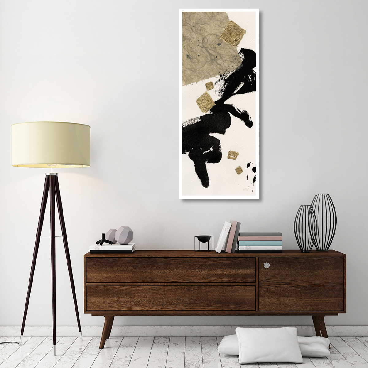 Gilded Collage I on White -Paper Art-26&quotx62"