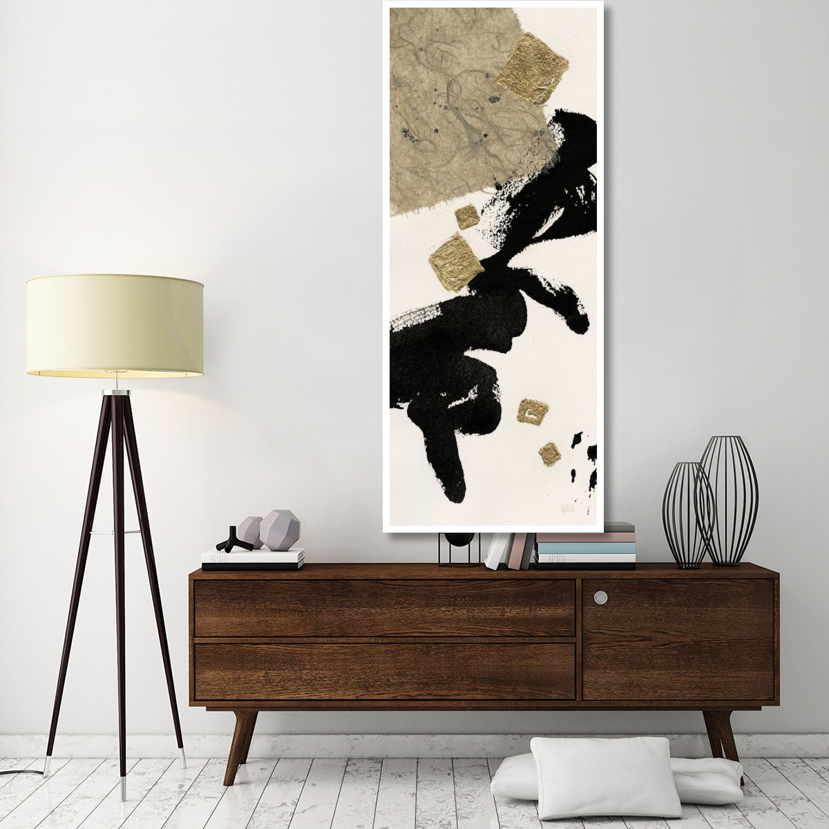 Gilded Collage I on White -Paper Art-32&quotx77"