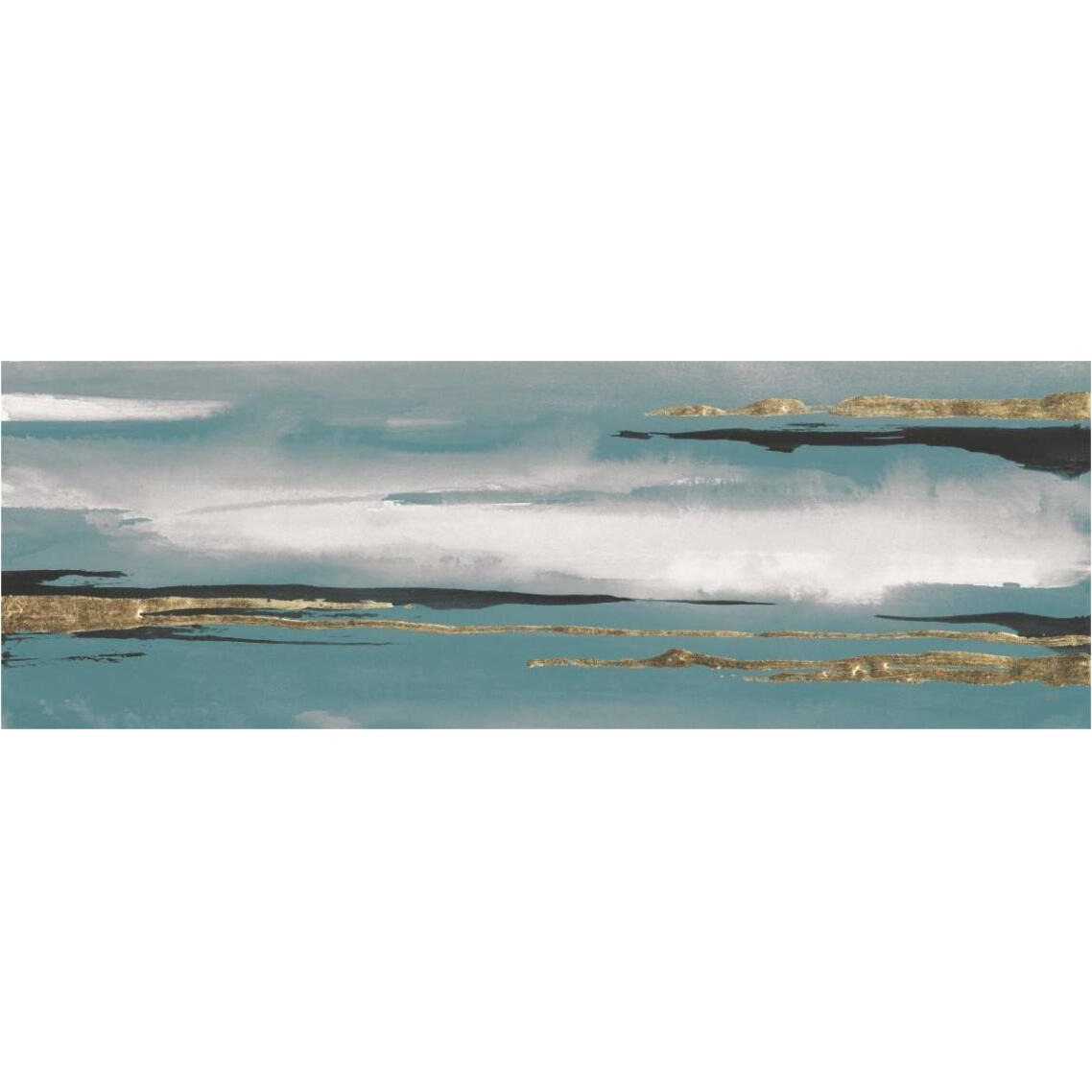 Gilded Storm I Teal Grey Crop -Paper Art-38&quotx14"