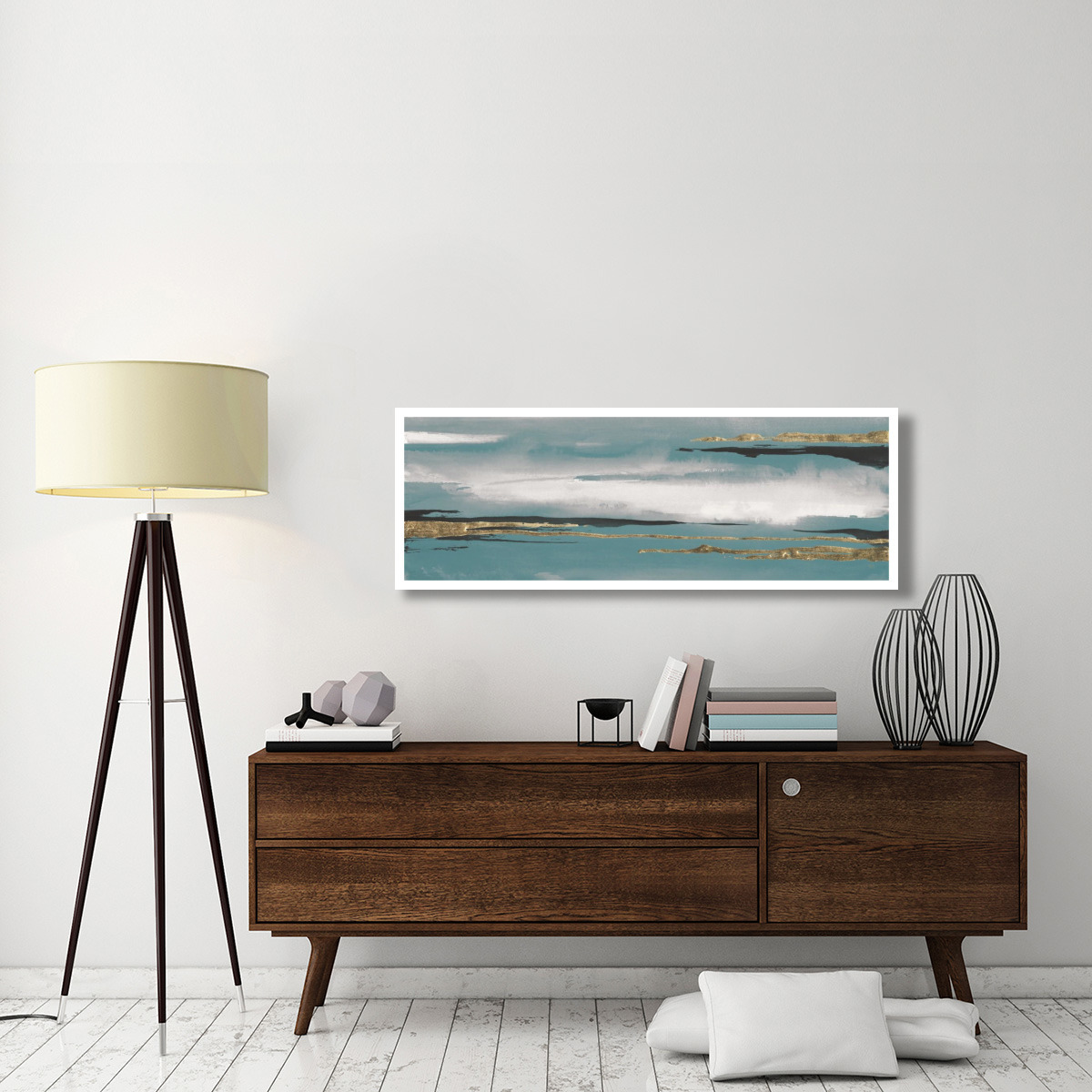Gilded Storm I Teal Grey Crop -Paper Art-56&quotx20"
