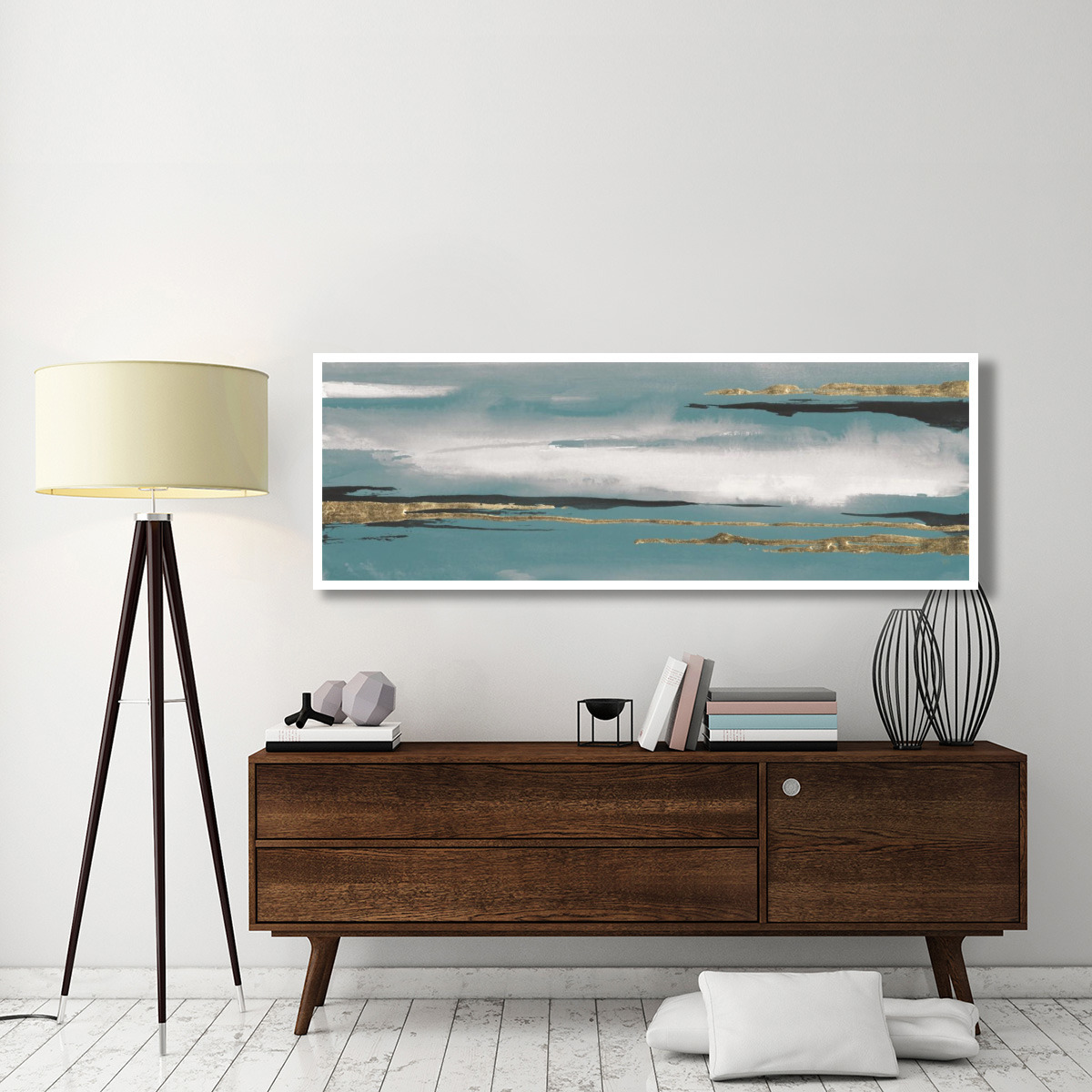 Gilded Storm I Teal Grey Crop -Paper Art-74&quotx26"