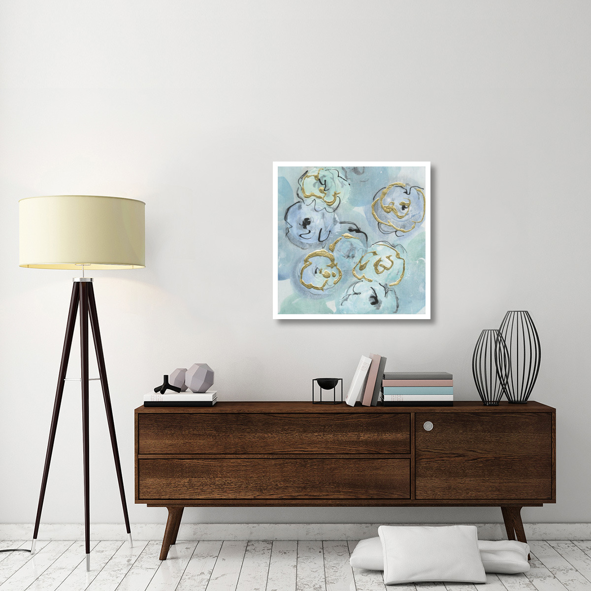 Gold Edged Teal I -Paper Art-32&quotx32"
