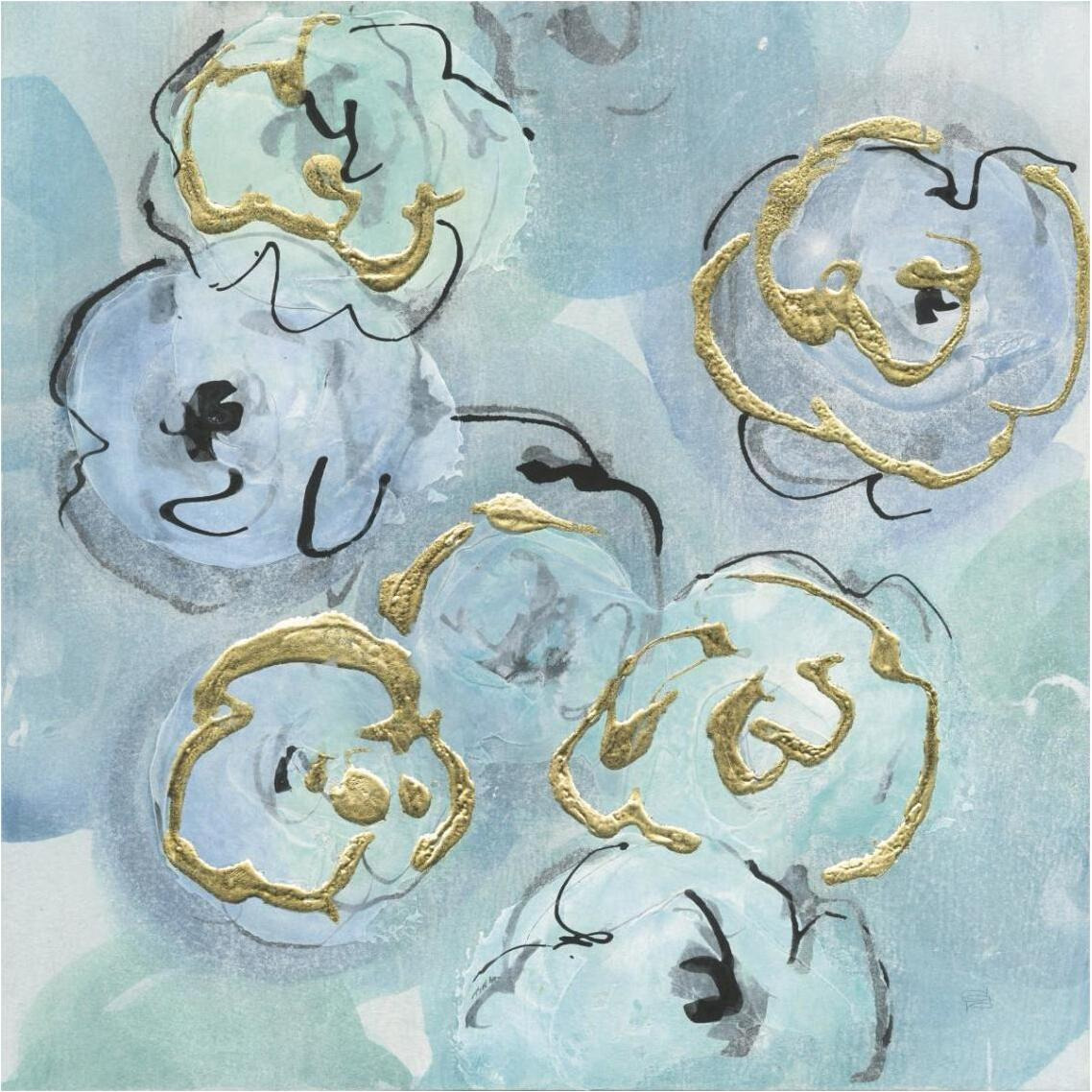 Gold Edged Teal I -Paper Art-38&quotx38"