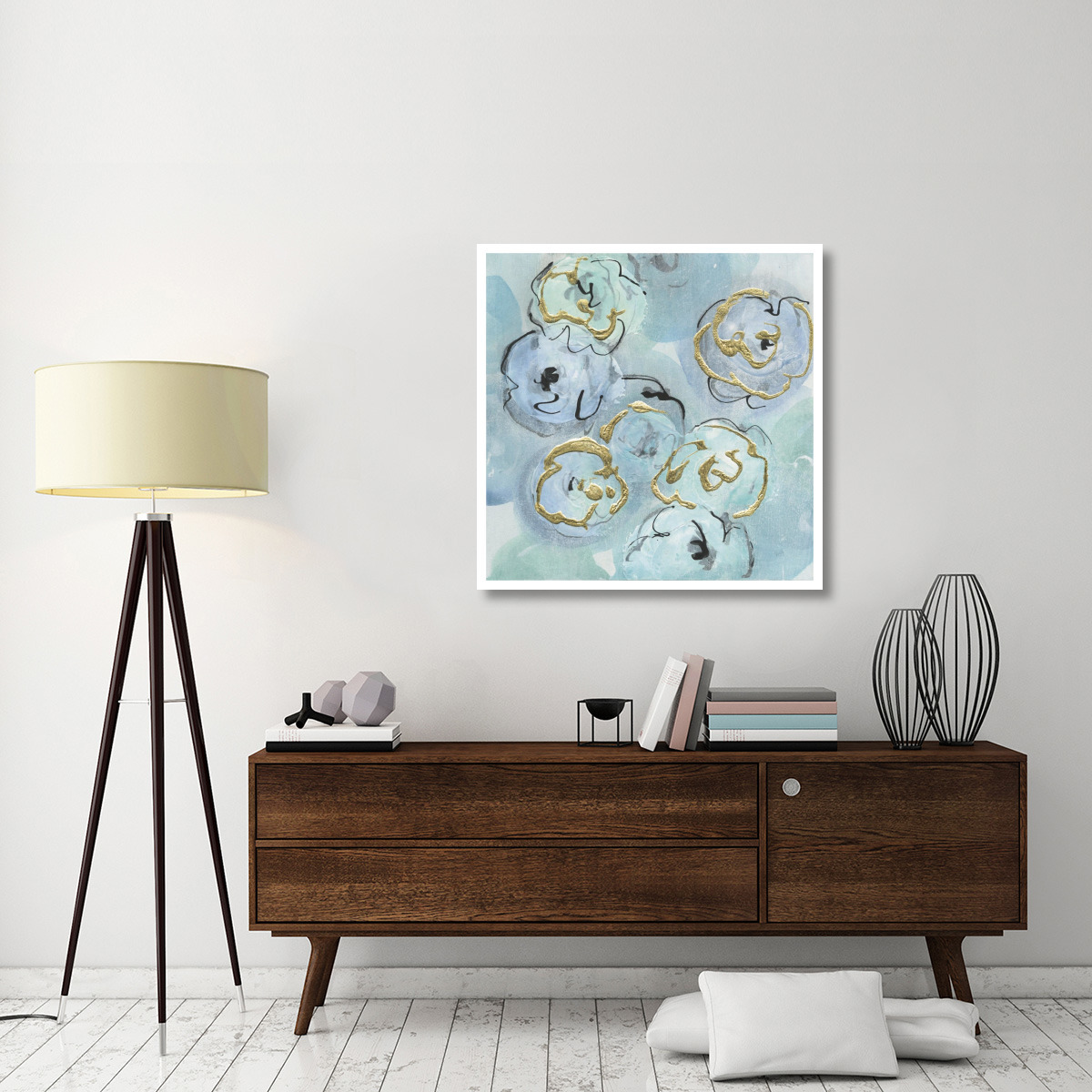 Gold Edged Teal I -Paper Art-38&quotx38"
