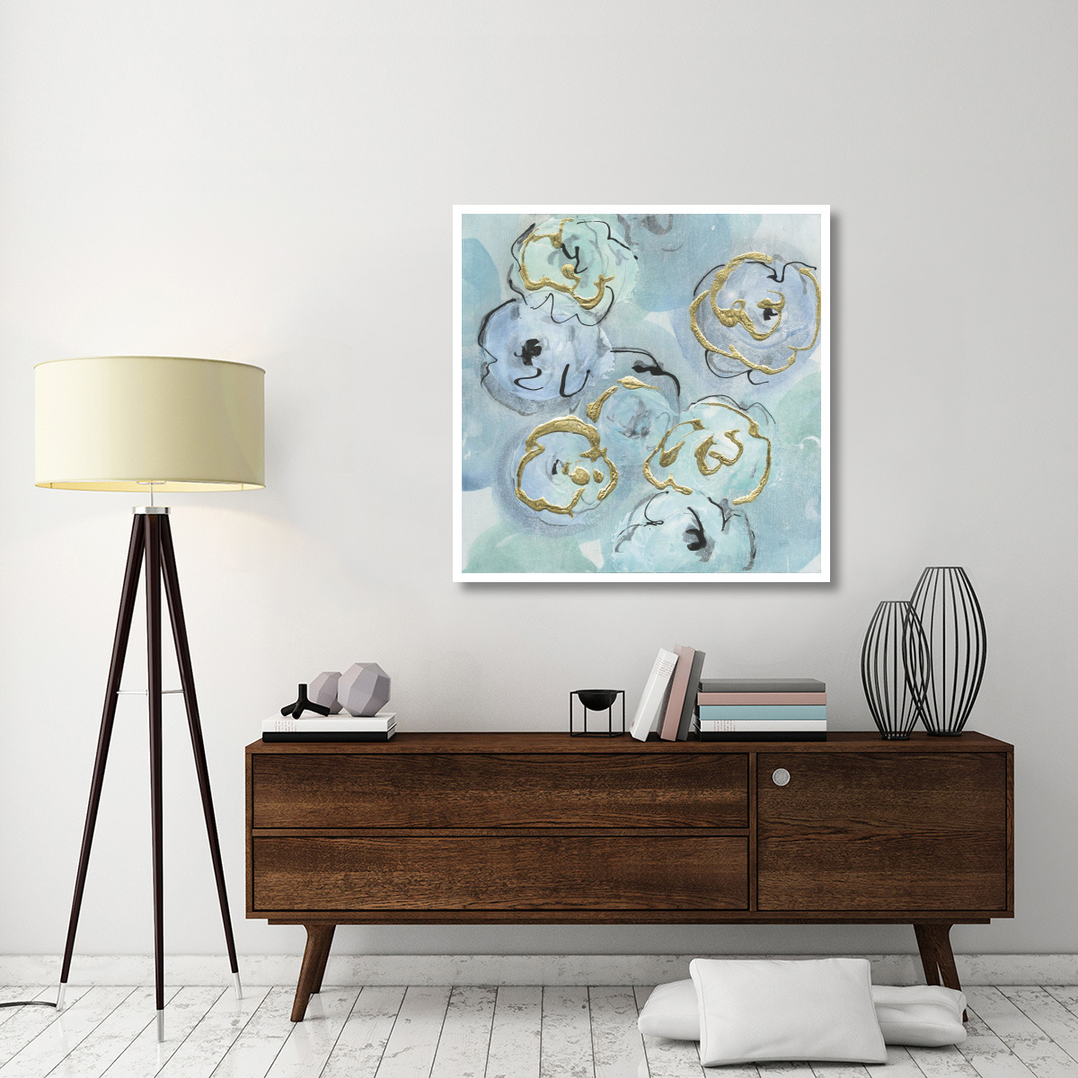 Gold Edged Teal I -Paper Art-42&quotx42"