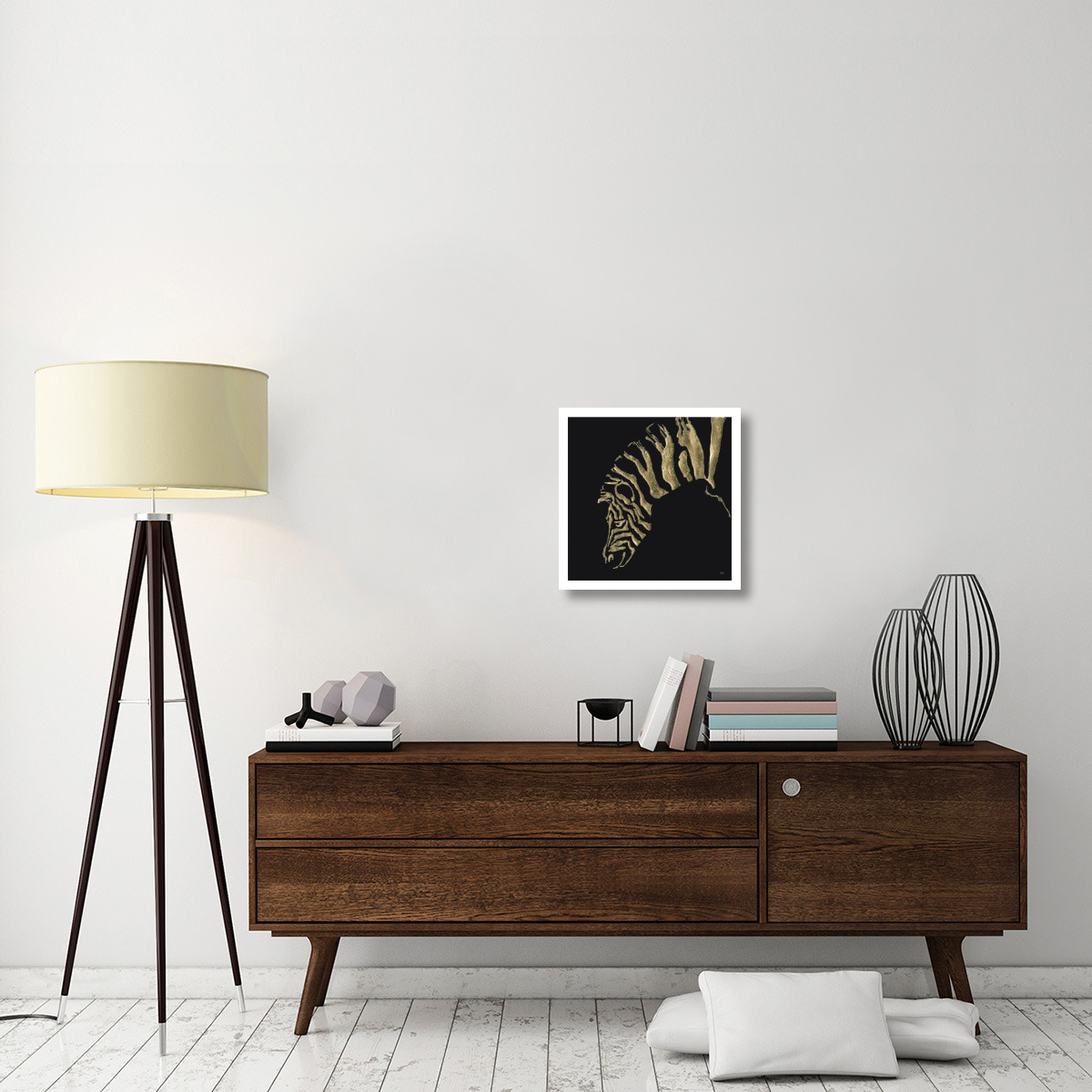 Gilded Zebra on Black -Paper Art-20&quotx20"