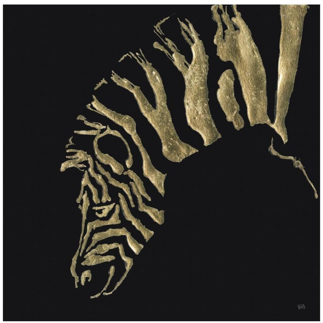 Gilded Zebra on Black -Paper Art-26&quotx26"