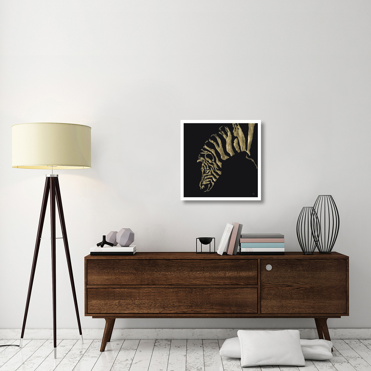Gilded Zebra on Black -Paper Art-26&quotx26"