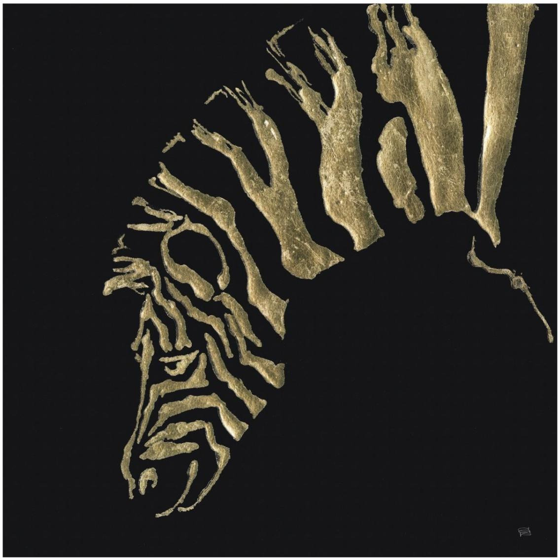 Gilded Zebra on Black -Paper Art-32&quotx32"