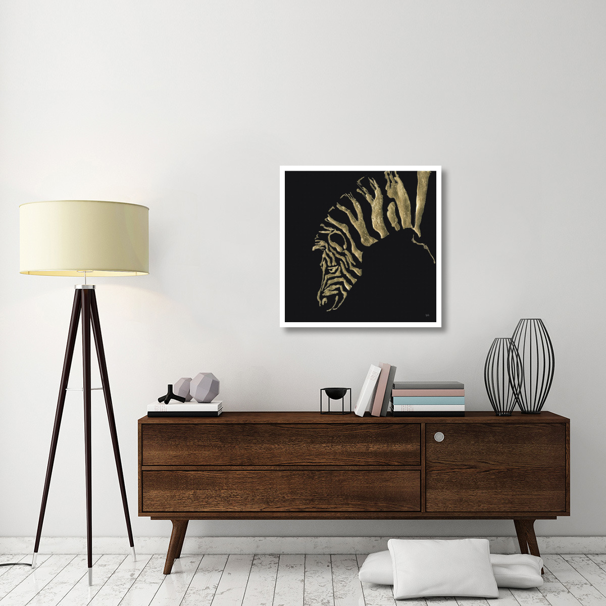 Gilded Zebra on Black -Paper Art-32&quotx32"
