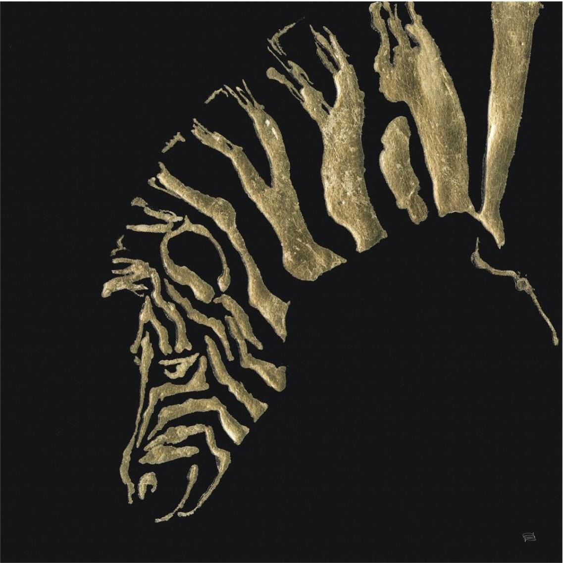 Gilded Zebra on Black -Paper Art-38&quotx38"