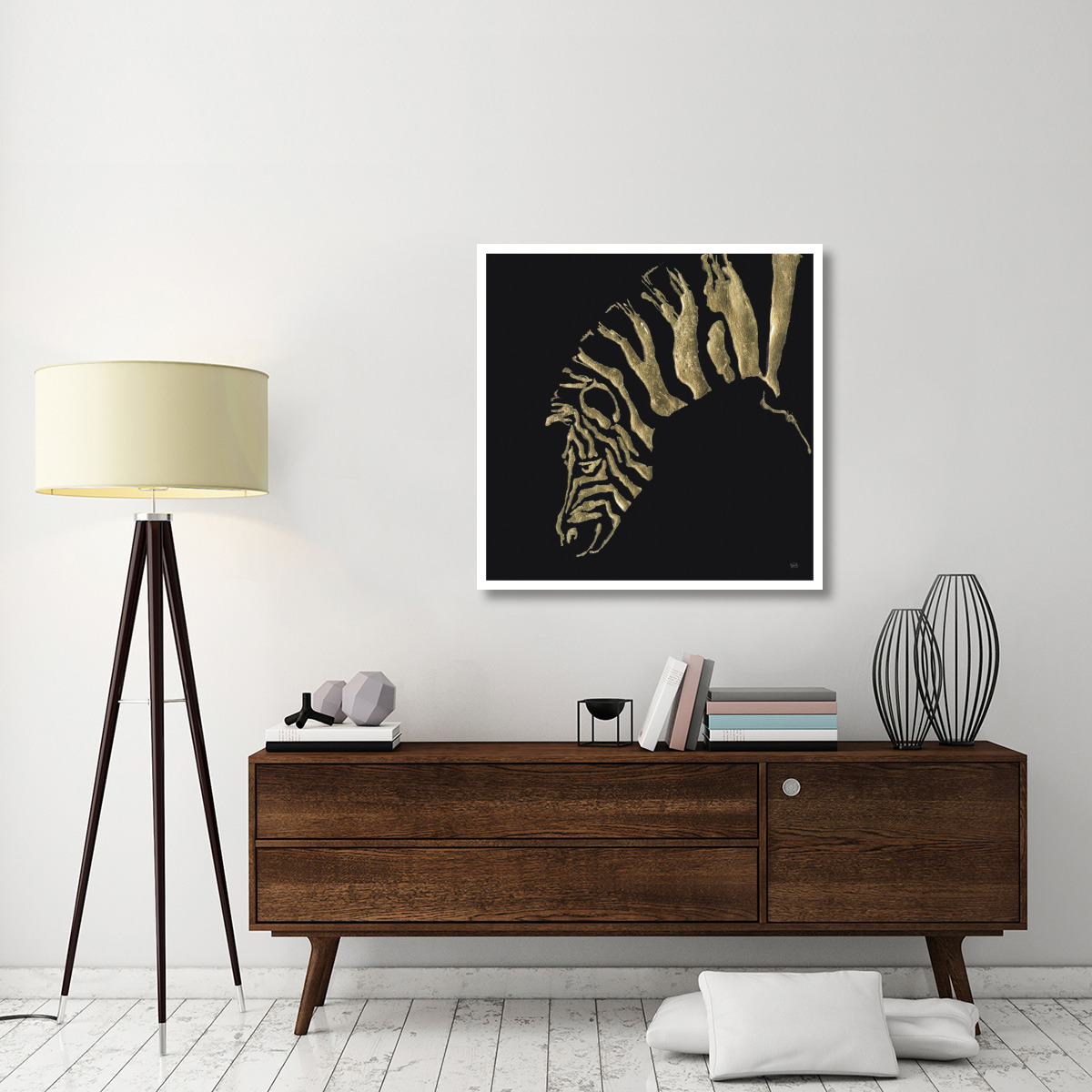 Gilded Zebra on Black -Paper Art-38&quotx38"