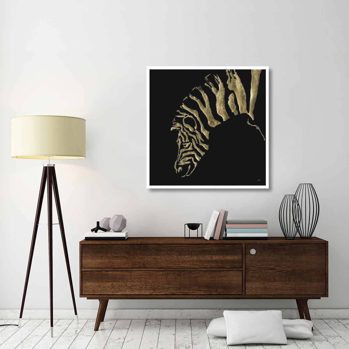 Gilded Zebra on Black -Paper Art-42&quotx42"
