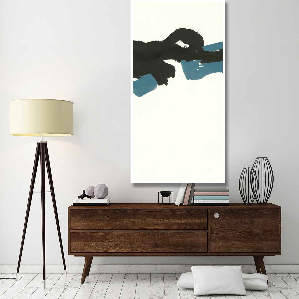 Minimal Panel II Teal -Paper Art-38&quotx74"