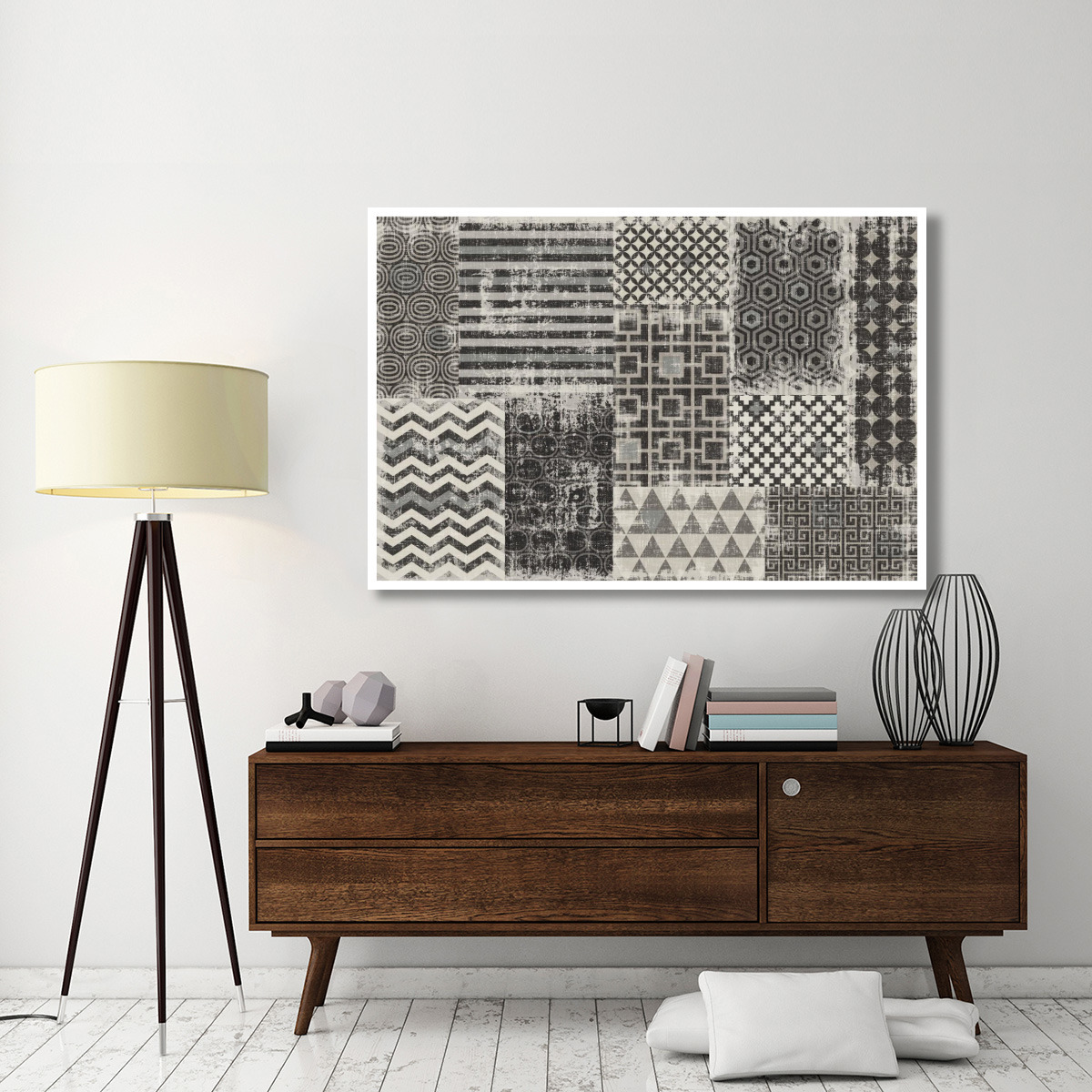 Geometric Patchwork Moon Mist -Paper Art-62&quotx42"