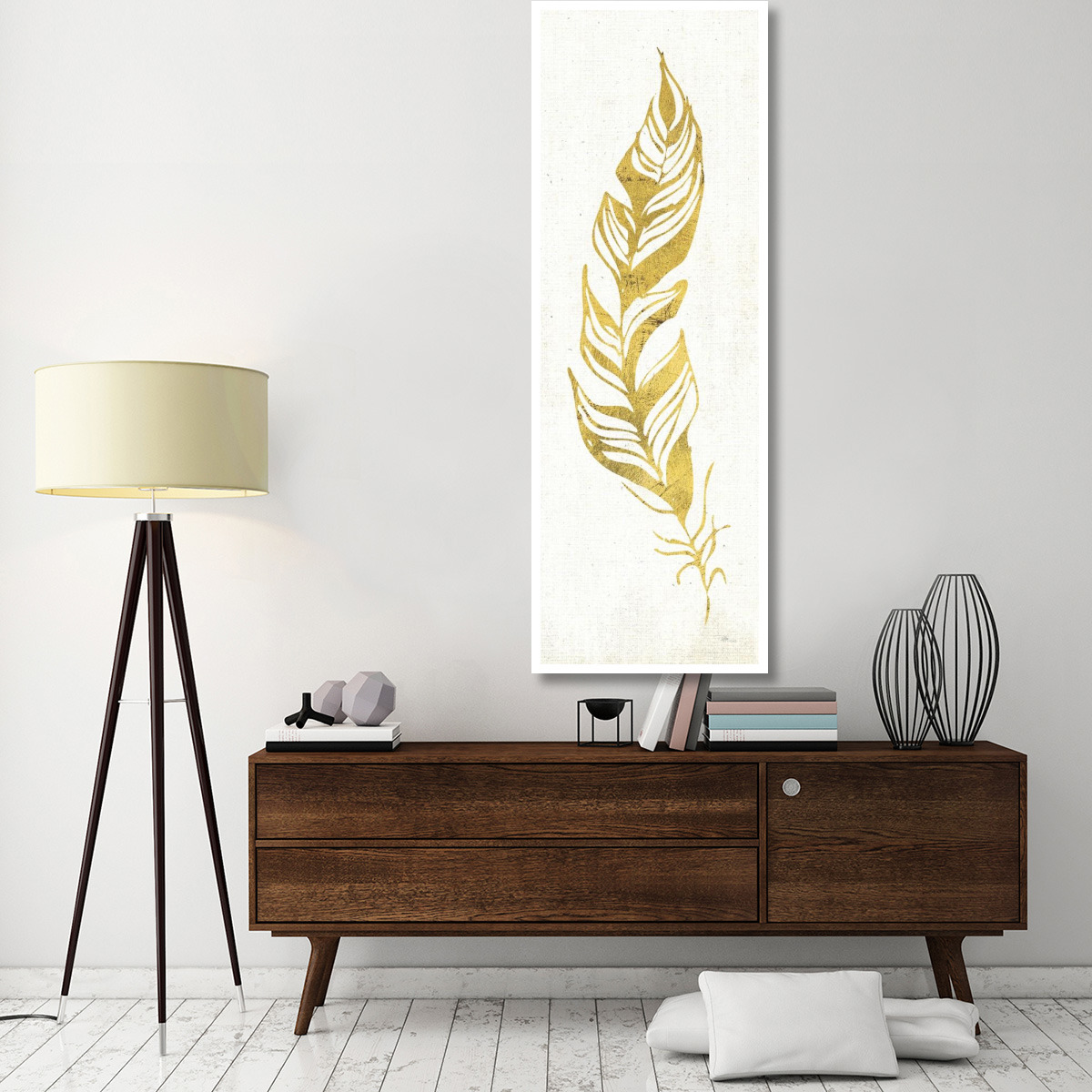 Gold Water Feather I -Paper Art-26&quotx74"