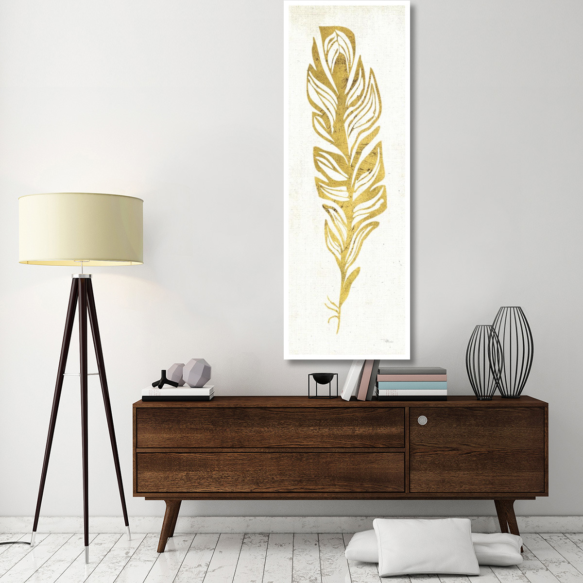 Gold Water Feather II -Paper Art-26&quotx74"