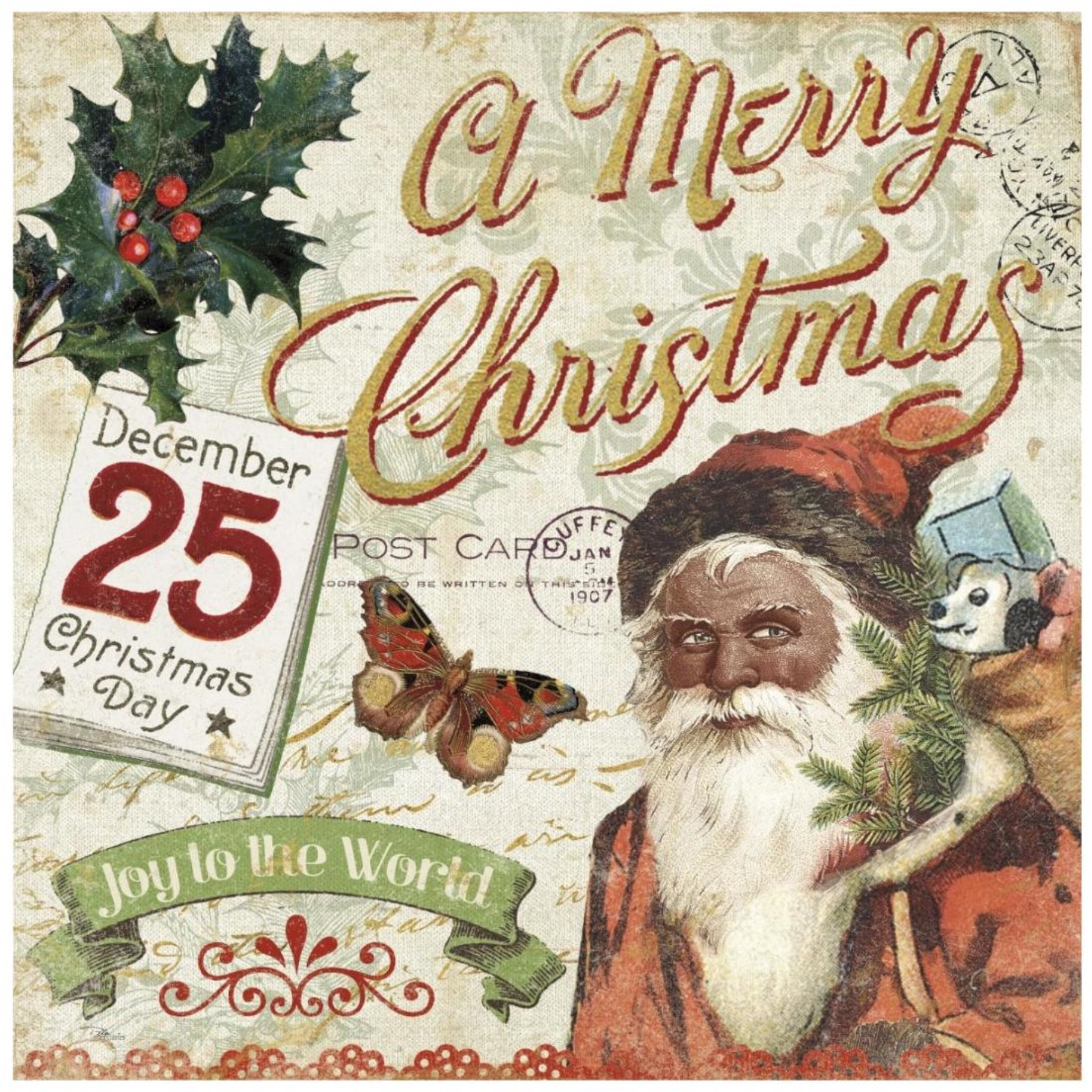 Vintage Christmas II Santa -Paper Art-20&quotx20"