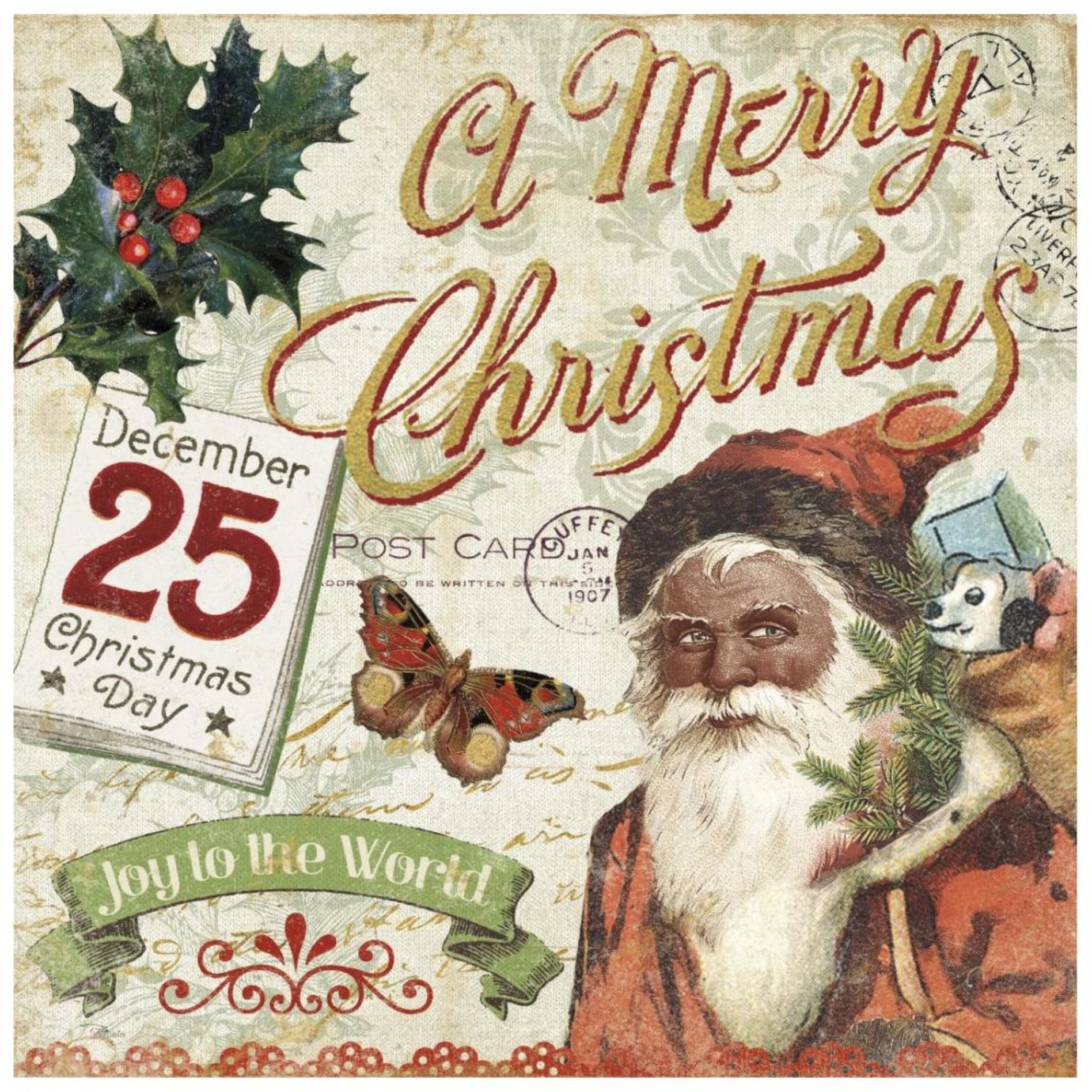 Vintage Christmas II Santa -Paper Art-26&quotx26"