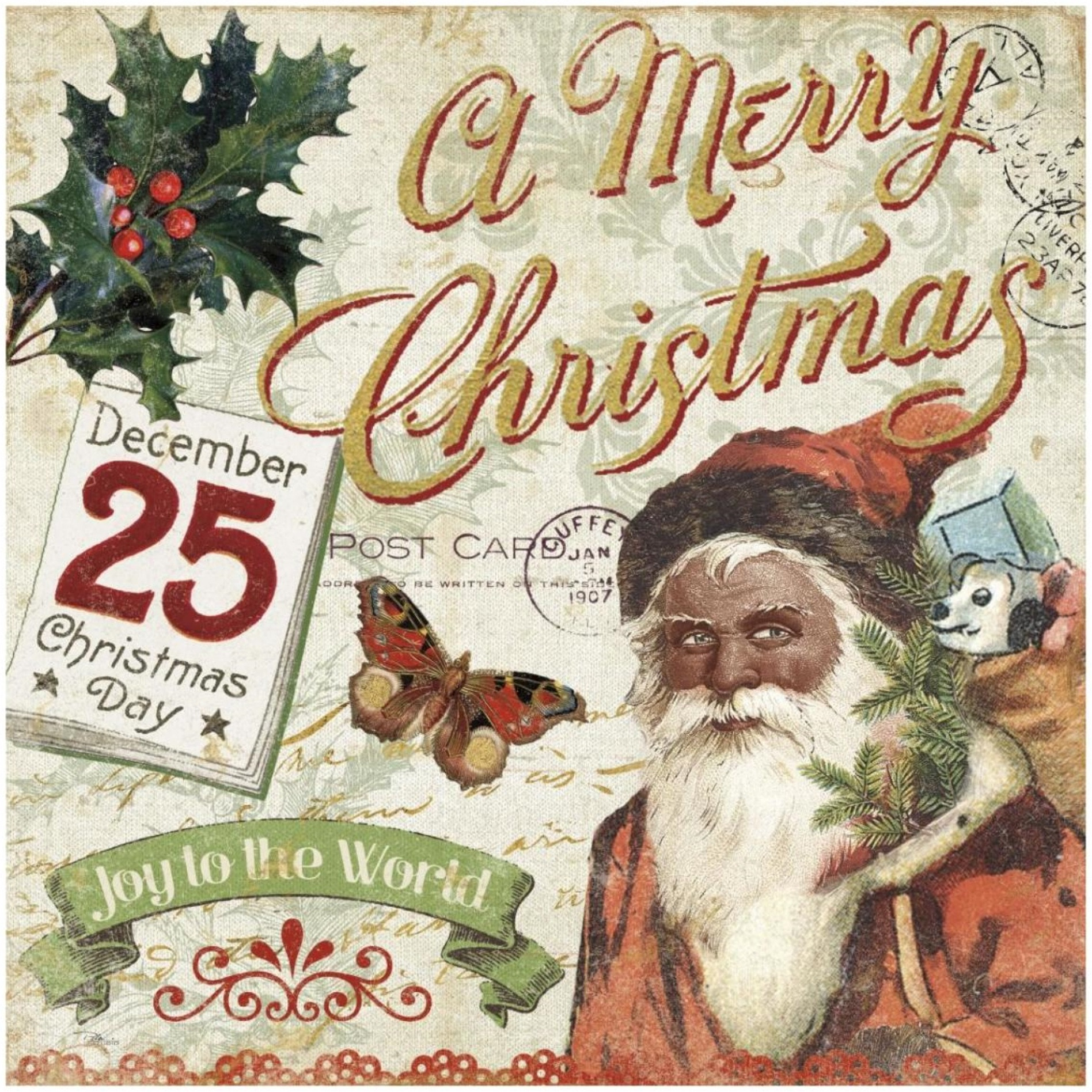 Vintage Christmas II Santa -Paper Art-32&quotx32"