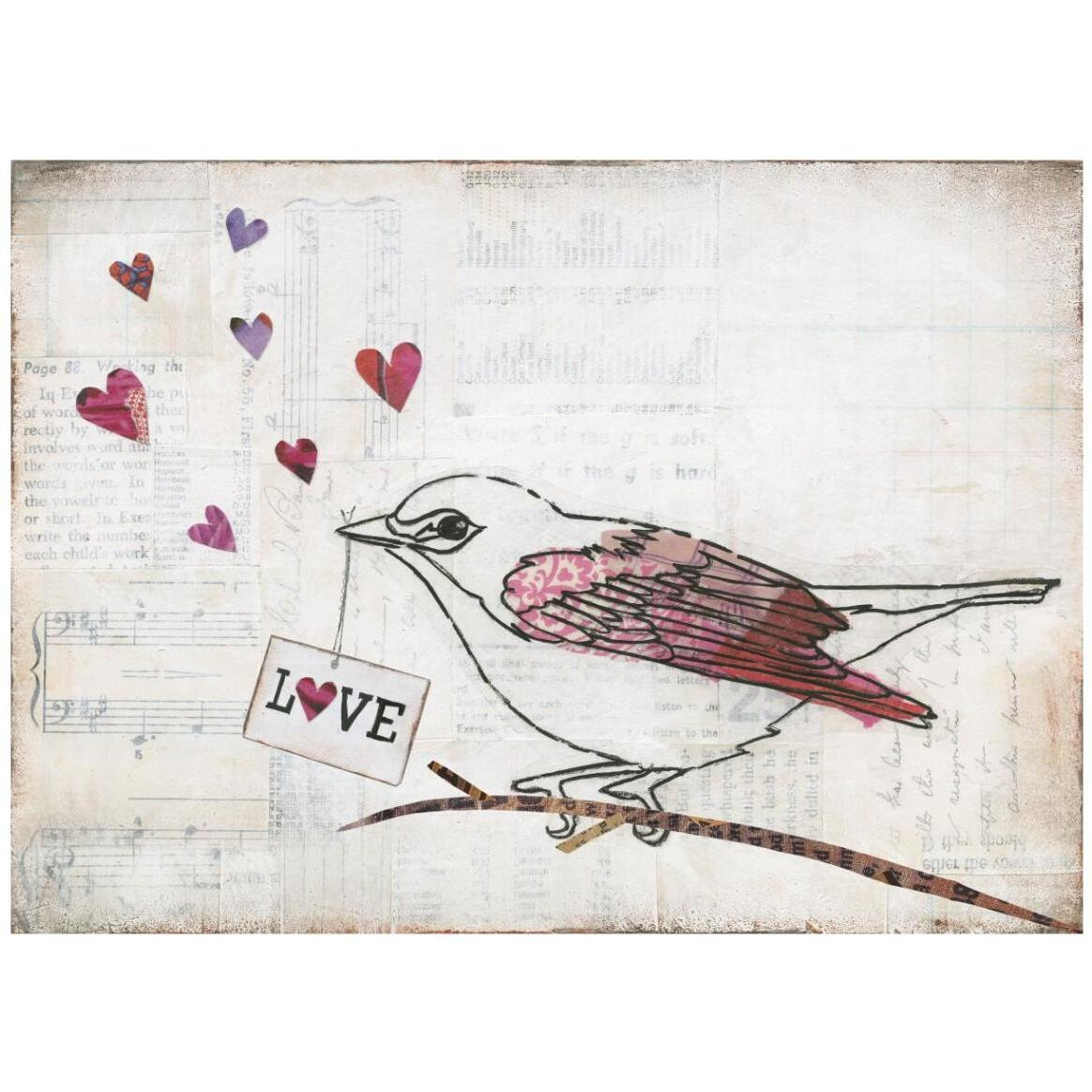 Love Birds II Love -Paper Art-42&quotx32"