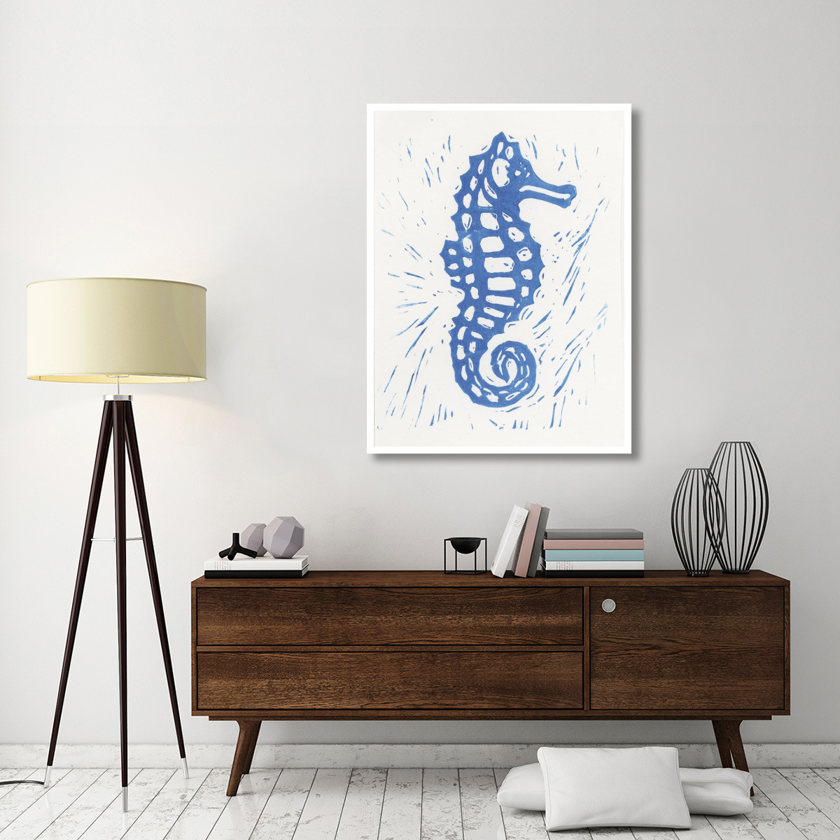 Sea Creature Seahorse Blue -Paper Art-38&quotx50"
