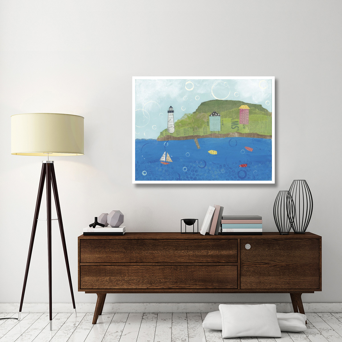 Coastal Harbor I -Paper Art-50&quotx38"