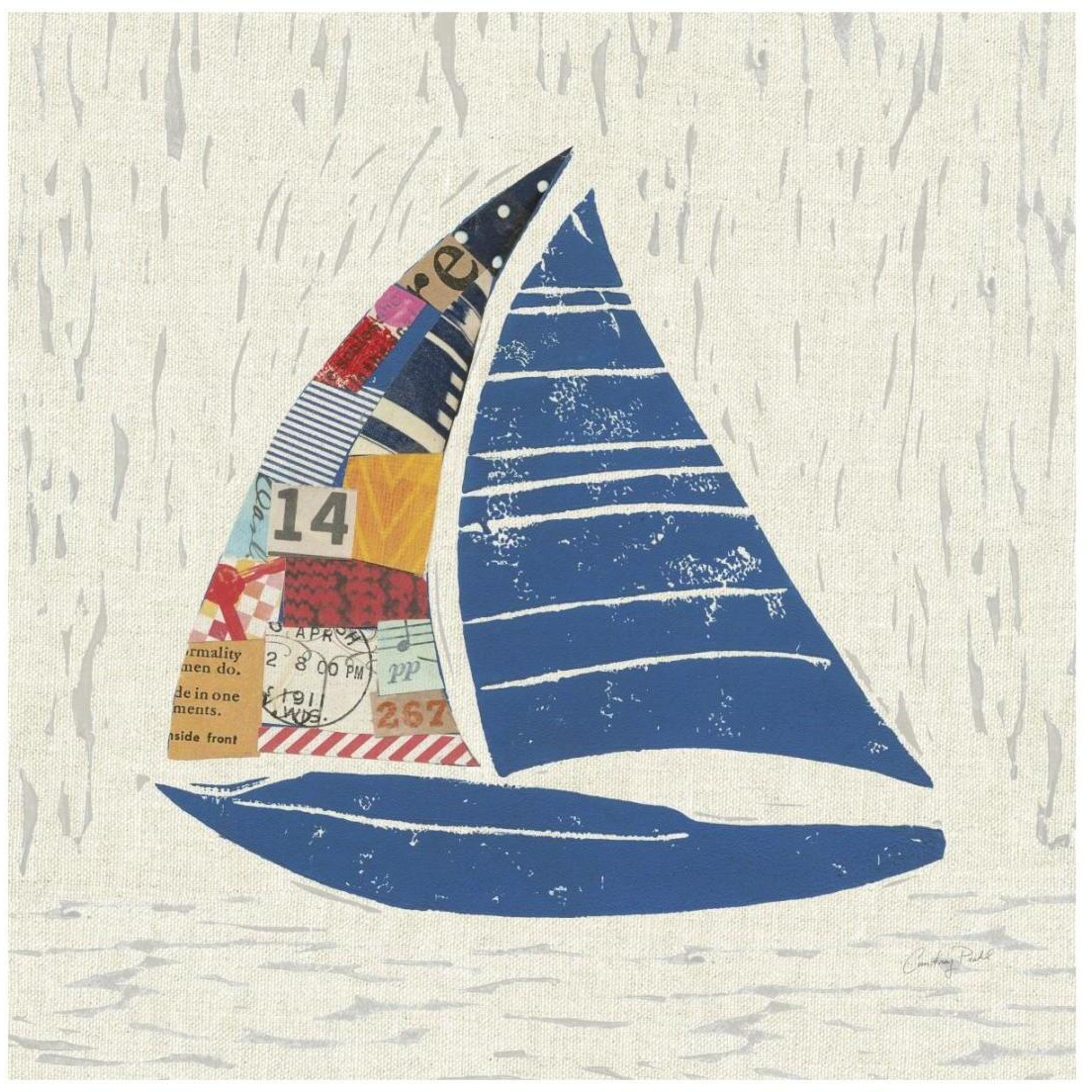 Nautical Collage IV on Linen -Paper Art-20&quotx20"