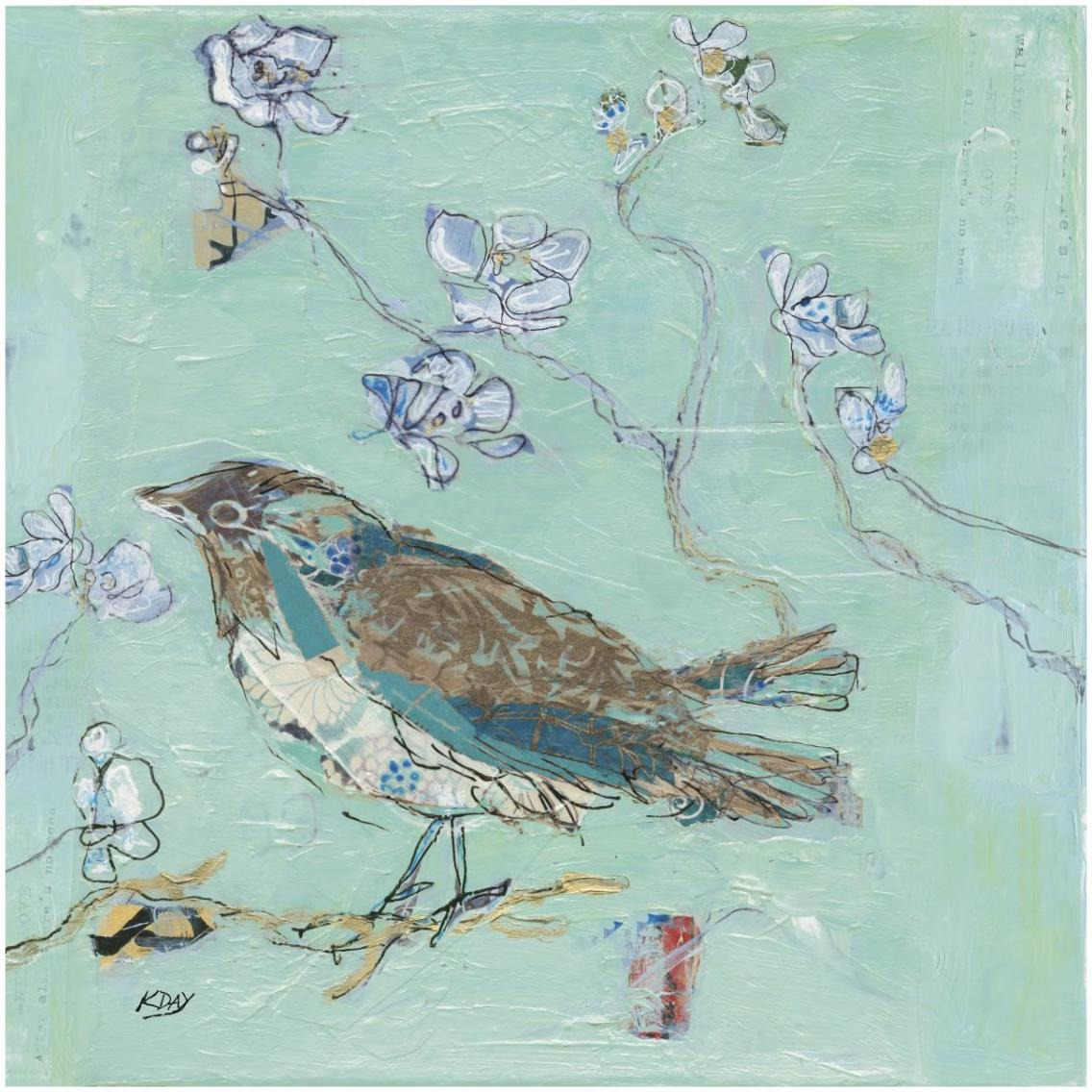 Aqua Bird with Teal -Paper Art-32&quotx32"