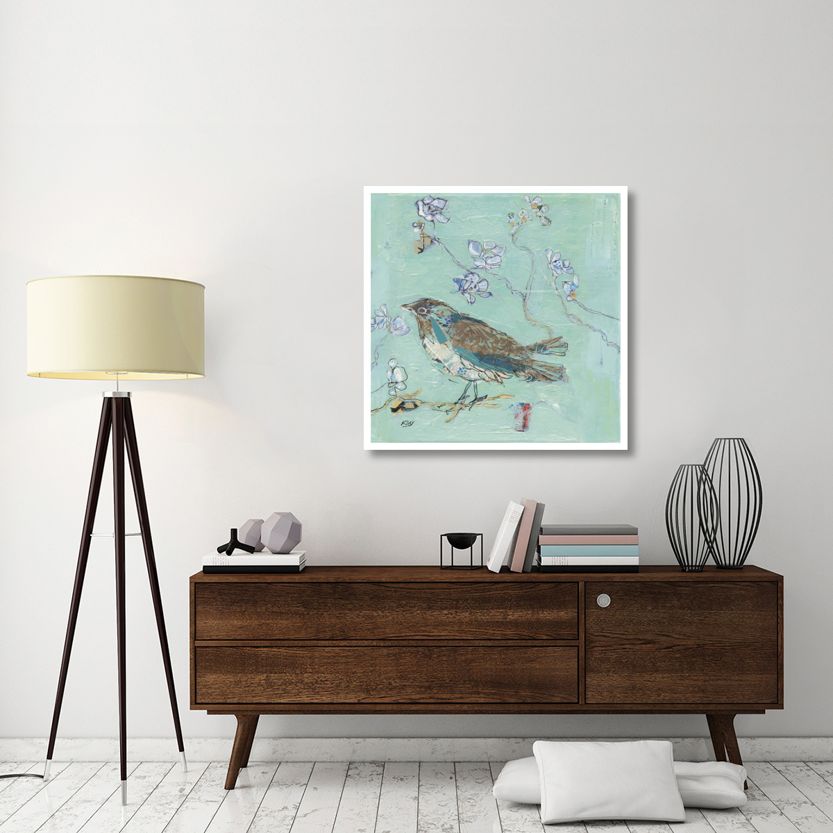 Aqua Bird with Teal -Paper Art-38&quotx38"