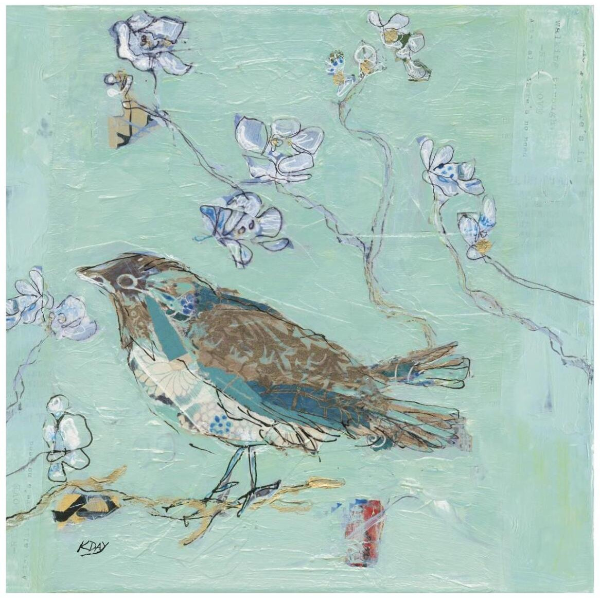 Aqua Bird with Teal -Paper Art-42&quotx42"