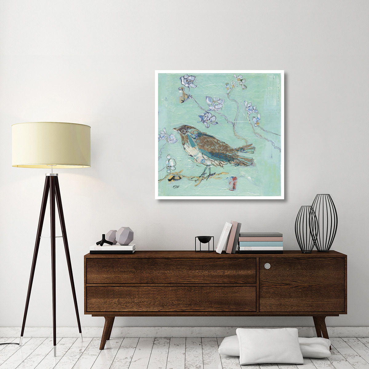 Aqua Bird with Teal -Paper Art-42&quotx42"
