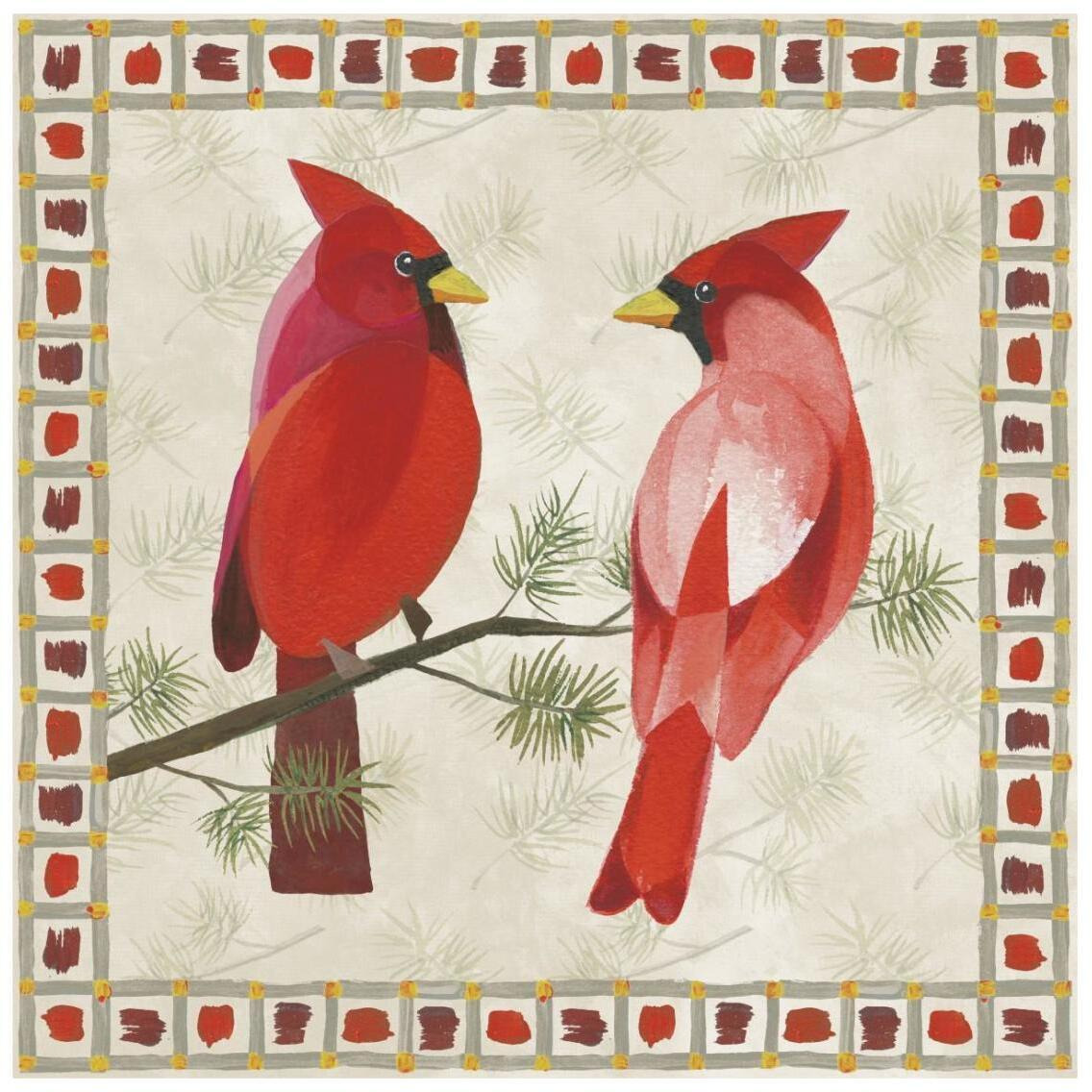 Festive Birds Two Cardinals -Paper Art-26&quotx26"
