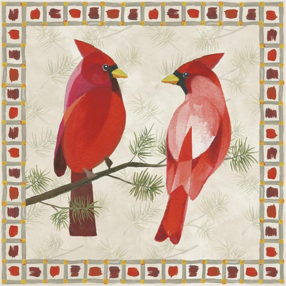 Festive Birds Two Cardinals -Paper Art-38&quotx38"