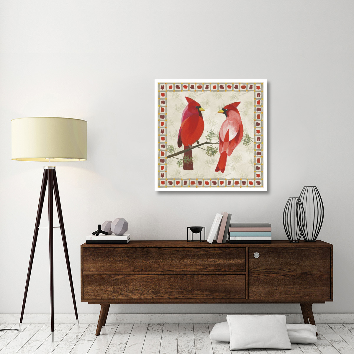 Festive Birds Two Cardinals -Paper Art-38&quotx38"
