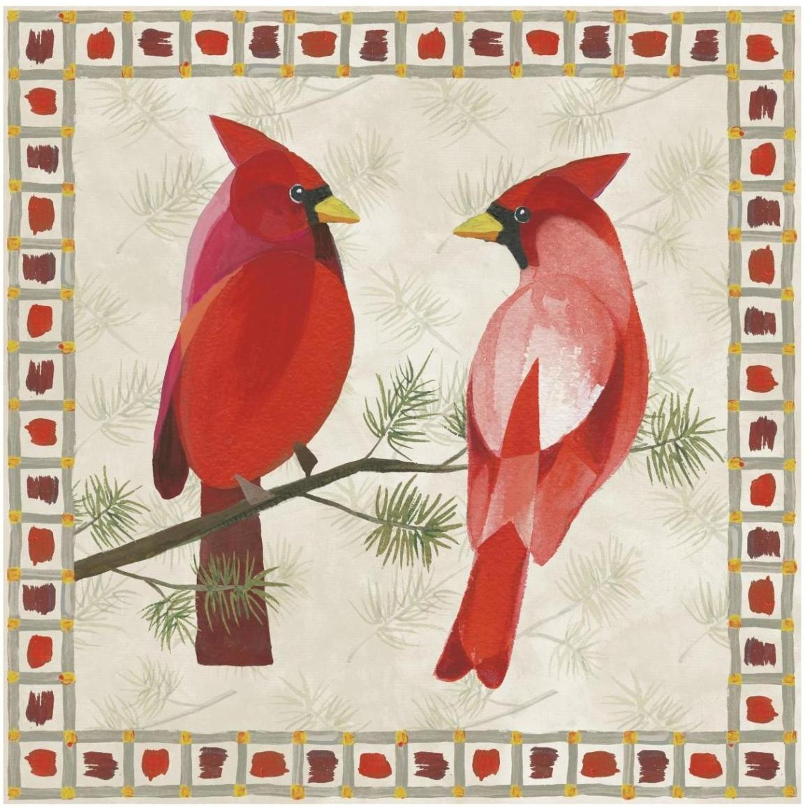 Festive Birds Two Cardinals -Paper Art-42&quotx42"