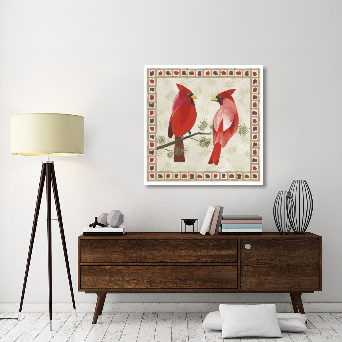 Festive Birds Two Cardinals -Paper Art-42&quotx42"