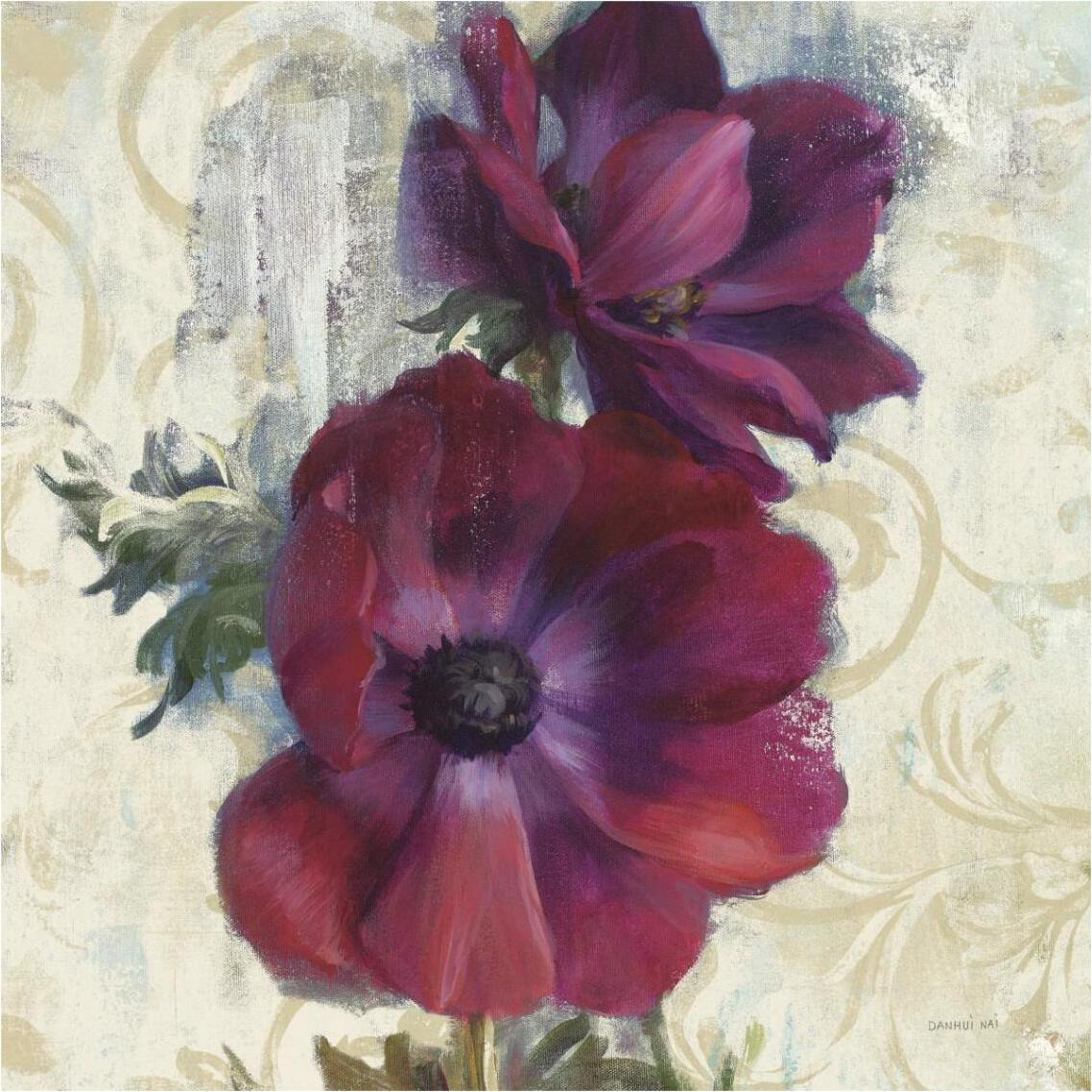 Rich Anemones I on Ivory -Paper Art-38&quotx38"