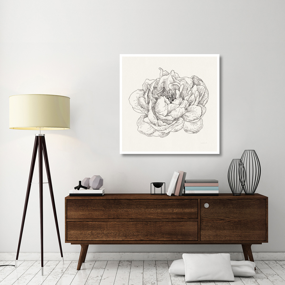 Pen and Ink Florals V -Paper Art-42&quotx42"