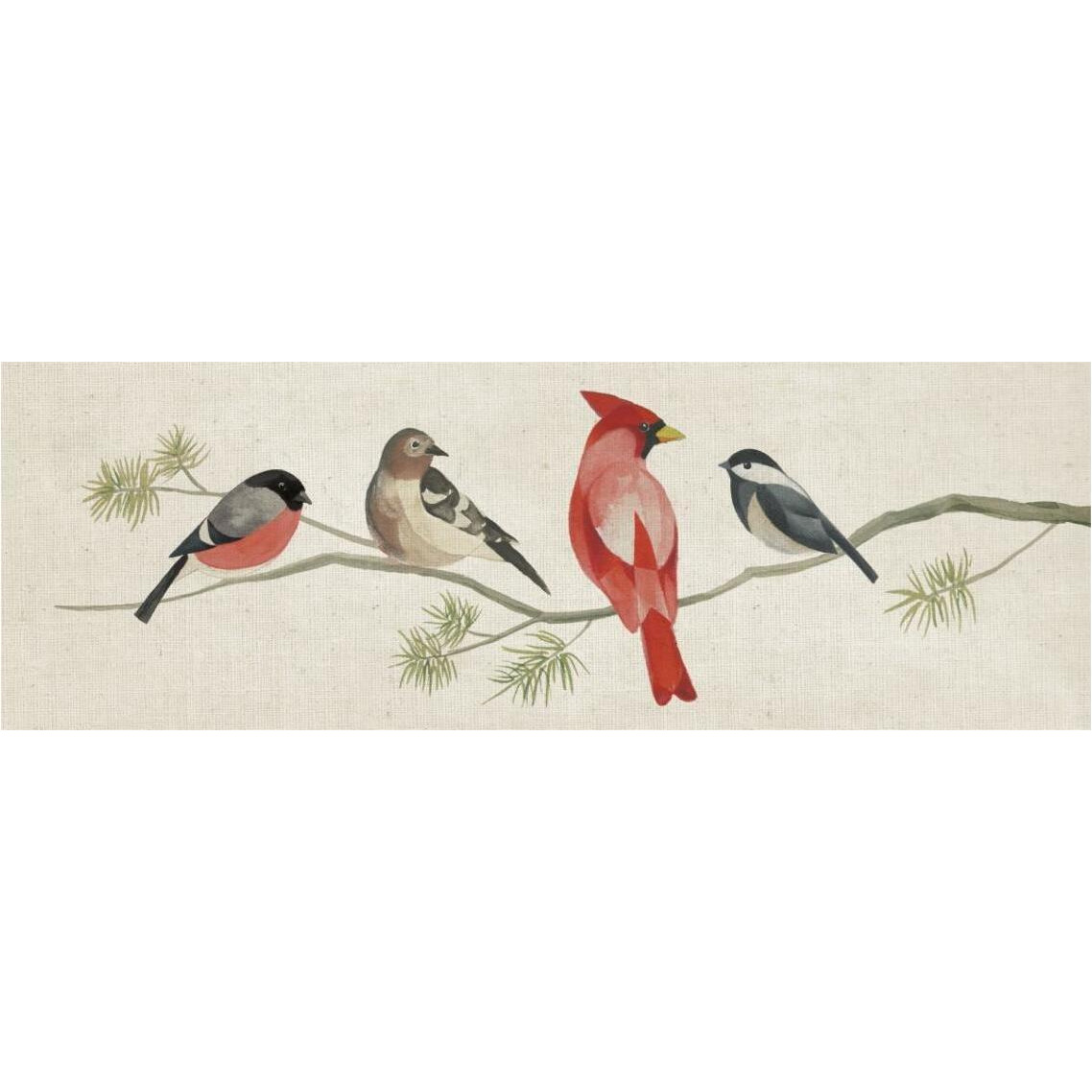 Festive Birds Panel I Linen -Paper Art-38&quotx14"