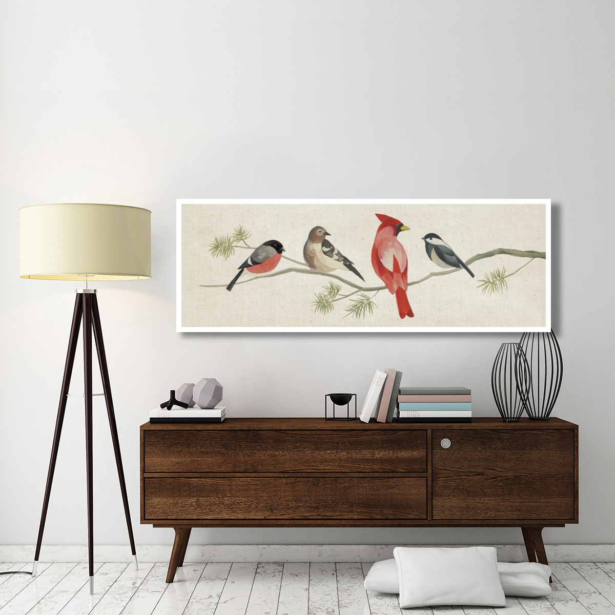 Festive Birds Panel I Linen -Paper Art-74&quotx26"