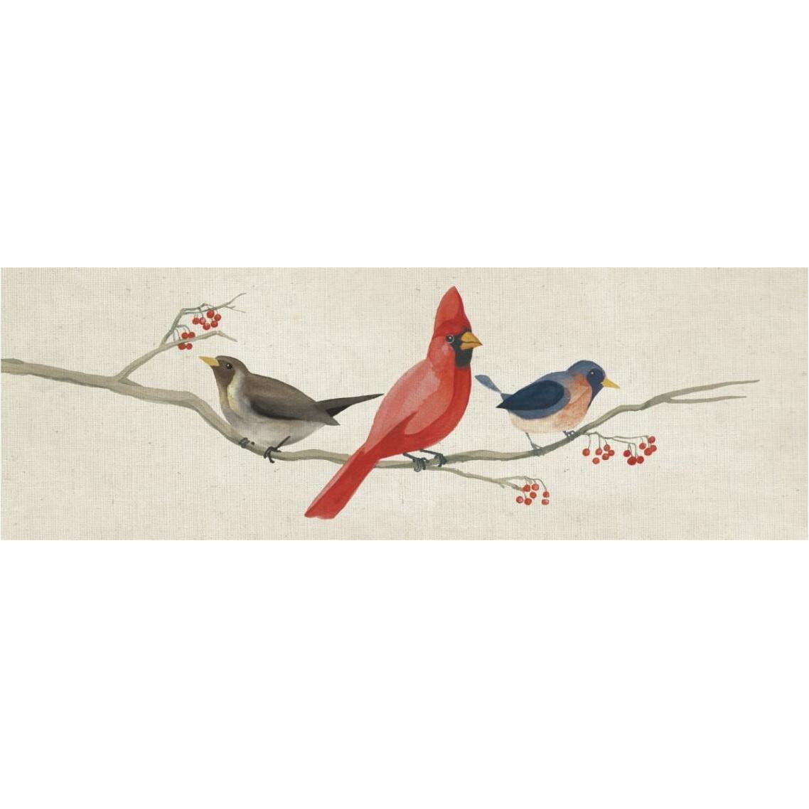 Festive Birds Panel II Linen -Paper Art-38&quotx14"