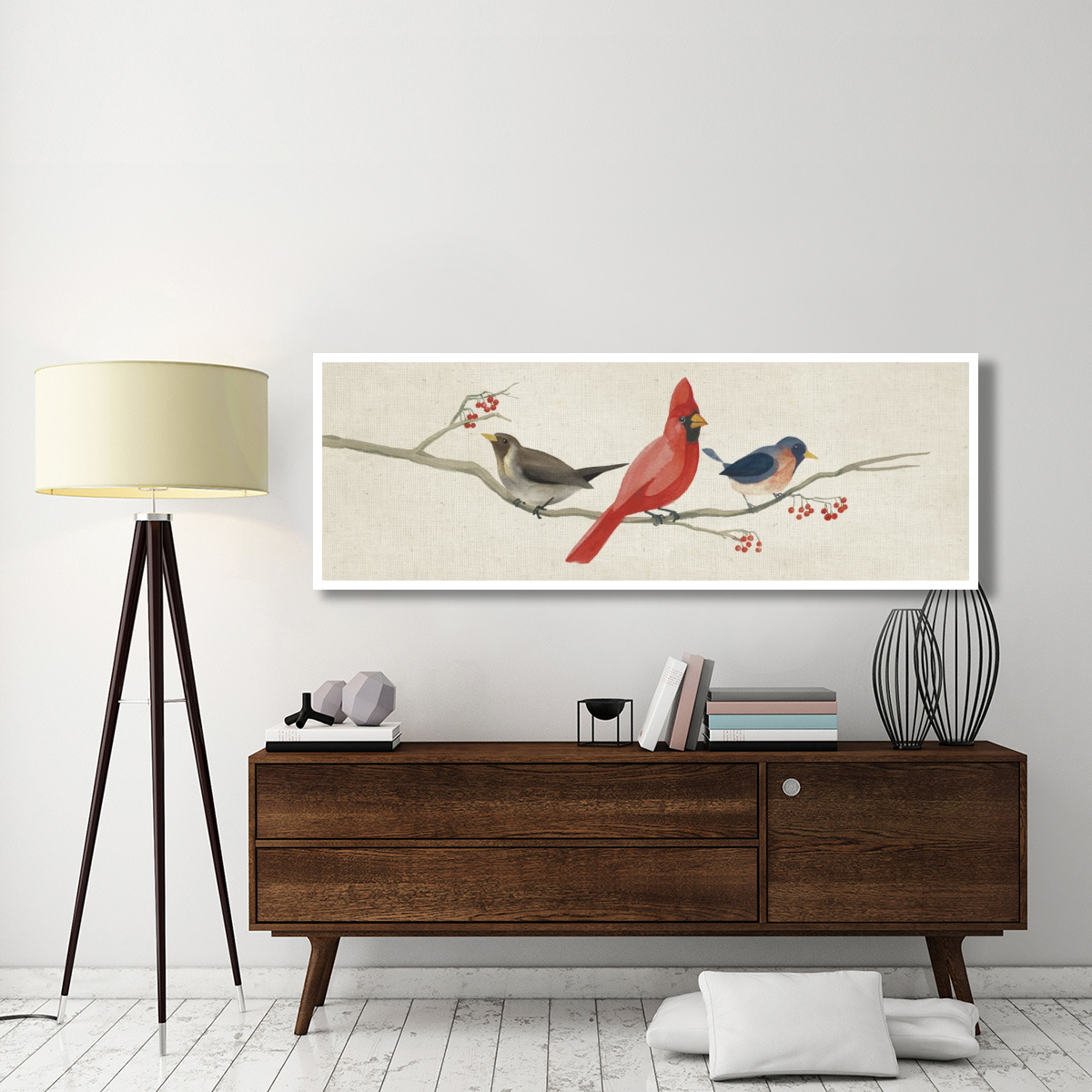 Festive Birds Panel II Linen -Paper Art-74&quotx26"