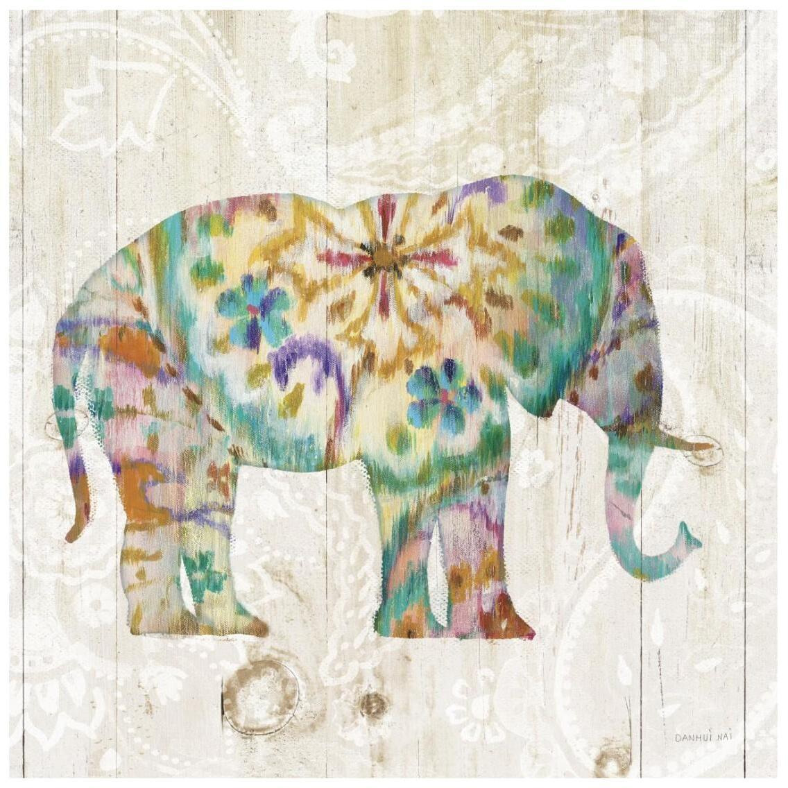 Boho Paisley Elephant I -Paper Art-26&quotx26"