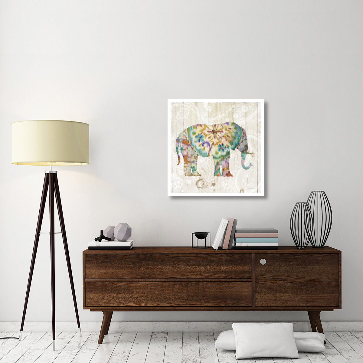 Boho Paisley Elephant I -Paper Art-32&quotx32"